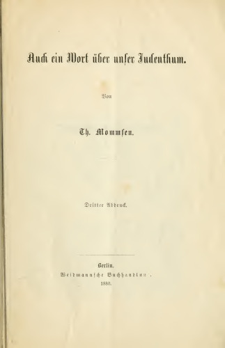 Auch ein Wort über unser Judenthum