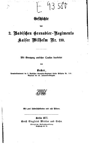 Geschichte des 2. Badischen Grenadier-Regiments Kaiser Wilhelm Nr. 10