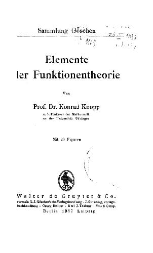 Elemente der Funktionentheorie