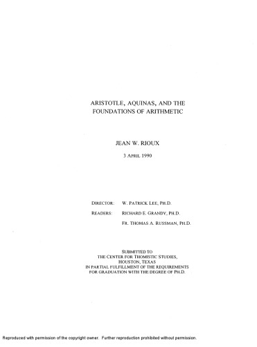 [Dissertation] Aristotle, Aquinas, and Foundations of Arithmetic