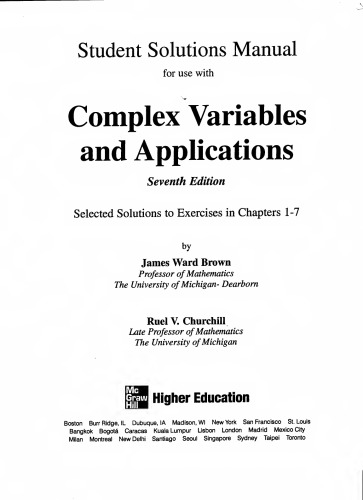 Student Solutions Manual for use with Complex Variables and Applications