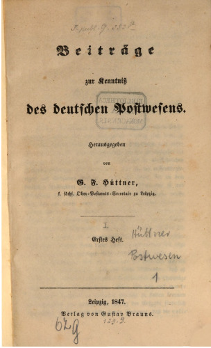 Beiträge zur Kenntniss des deutschen Postwesens