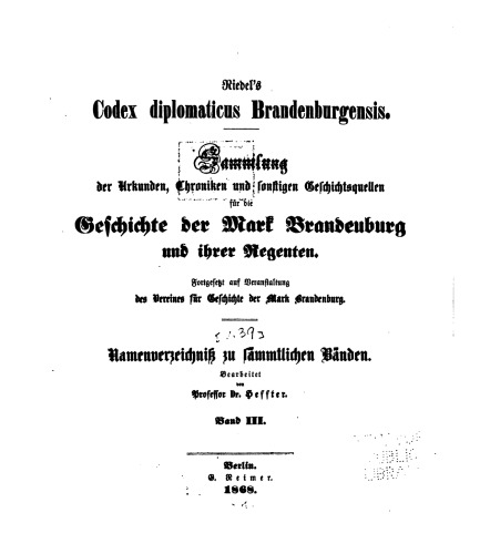 Riedel's Codex Diplomaticus Brandenburgensis. Namenverzeichniß