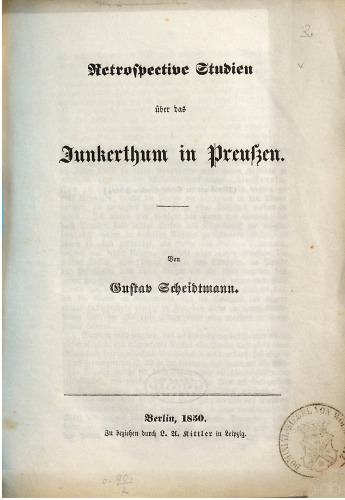 Retrospektive Studien über das Junkertum in Preußen