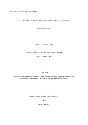 The Global Affect of Western Religion on Politics, Policy and Government