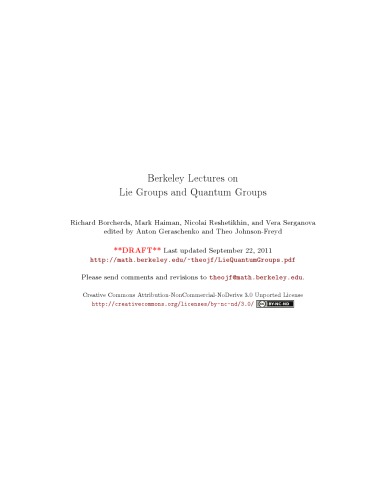 Berkeley lectures on Lie groups and quantum groups