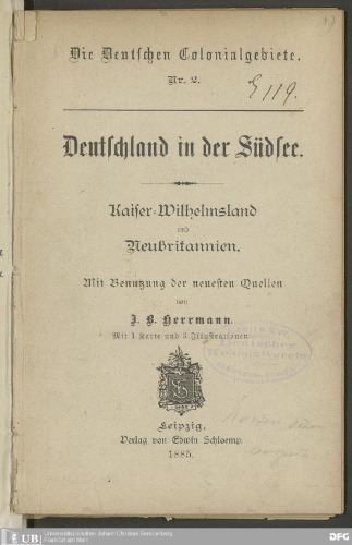 Deutschland in der Südsee. Kaiser Wilhemsland und Neubritannien