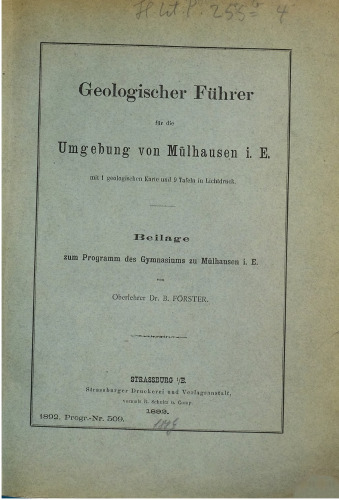Geologischer Führer für die Umgebung von Mühlhausen i. E.
