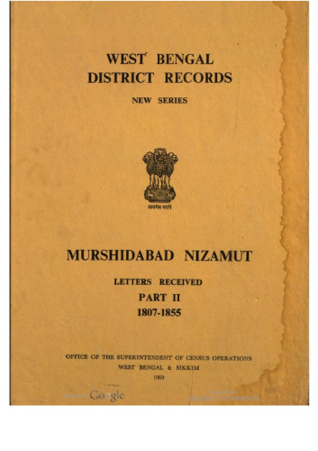 Murshidabad Nizamut : letters received. Part 2, 1807-1855