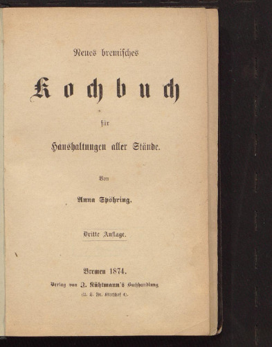 Neues bremisches Kochbuch für Haushaltungen aller Stände