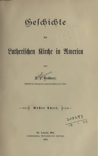 Geschichte der Lutherischen Kirche in America