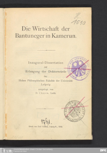 Die Wirtschaft der Bantuneger in Kamerun