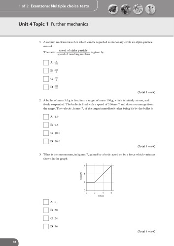 Edexcel A2 Physics Examzone tests and mark schemes