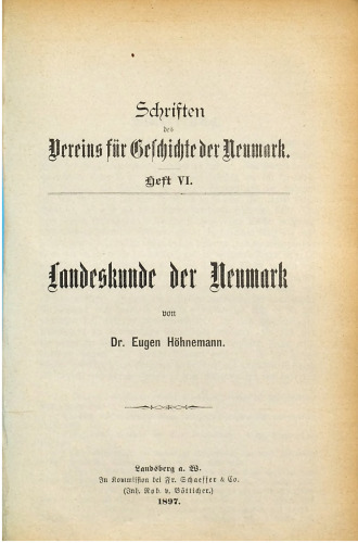 Schriften des Vereins für Geschichte der Neumark