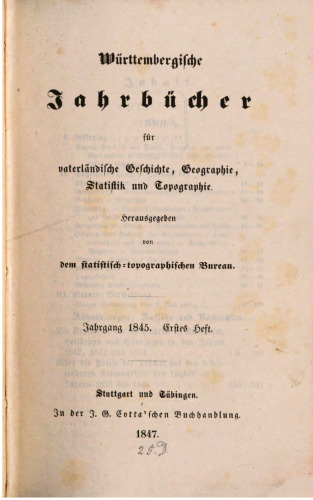 Württembergische Jahrbücher für Vaterländische Geschichte, Geographie, Statistik und Topographie