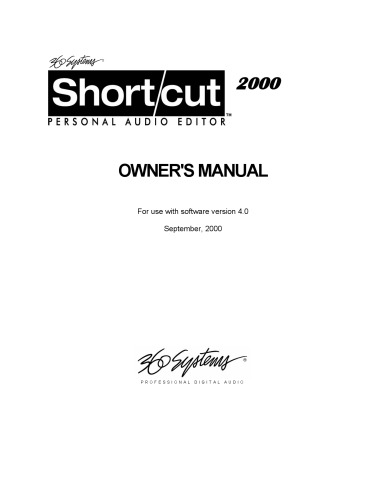 360 SYSTEMS Short Cut 2000 Personal Audio Editor