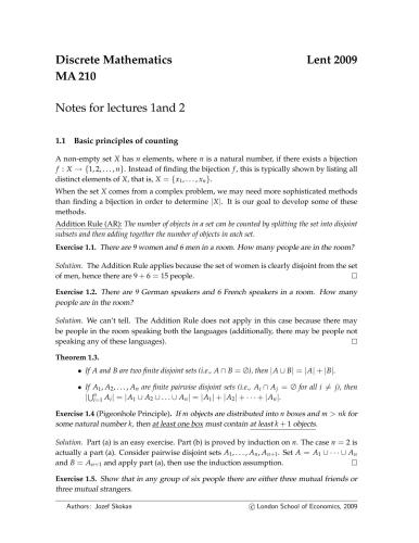 MA210: Discrete Mathematics [lecture notes]
