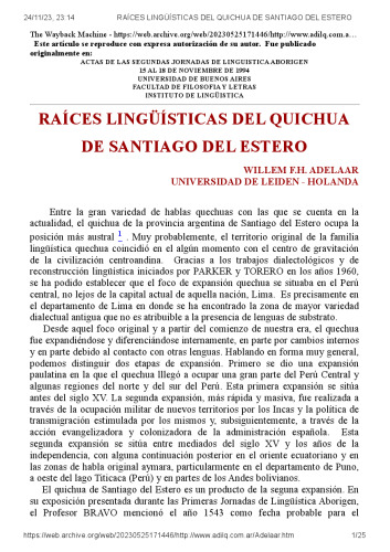Raíces lingüísticas del quichua de Santiago del Estero (familia quechua)