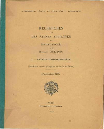 Recherches sur les faunes albiennes de Madagascar I - L'Albien d'Ambarimaninga