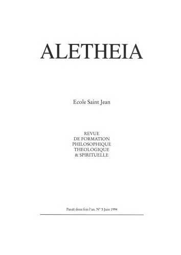 Aletheia, n°5, Juin 1994 Etude sur l’encyclique Veritatis Splendor