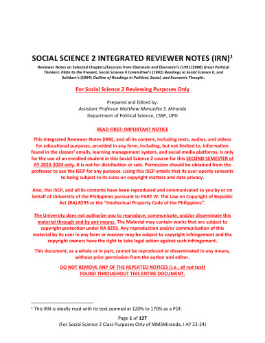 Social Science 2 Integrated Reviewer Notes (IRN)