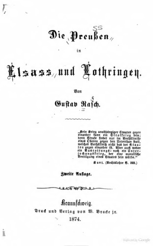 Die Preußen in Elsass und Lothringen