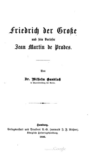 Friedrich der Große und sein Vorleser Jean Martin de Prades