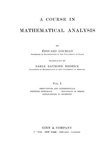 A Course in Mathematical Analysis : Volume 1