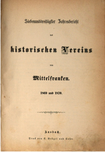 Jahresbericht des Historischen Vereins in Mittelfranken