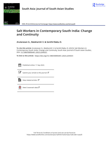 Salt Workers in Contemporary South India: Change and Continuity