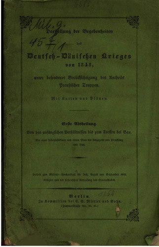 Darstellung der Begebenheiten des Deutsch-Dänschen Krieges von 1848, unter besonderer Berücksichtigung des Anteils Preußischer Truppen