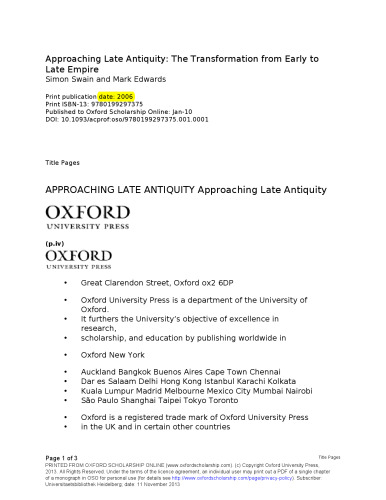 Approaching Late Antiquity: the Transformation from Early to Late Empire
