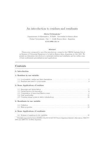 An introduction to residues and resultants [Lecture notes]