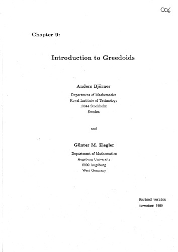 Introduction to Greedoids (revised version, November 1989)