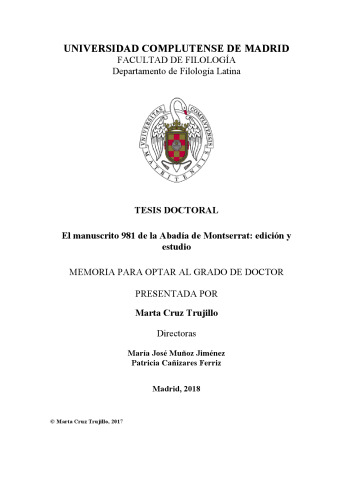 El manuscrito 981 de la Abadía de Montserrat: edición y estudio