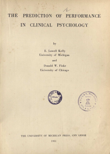 The Prediction of Performance in Clinical Psychology