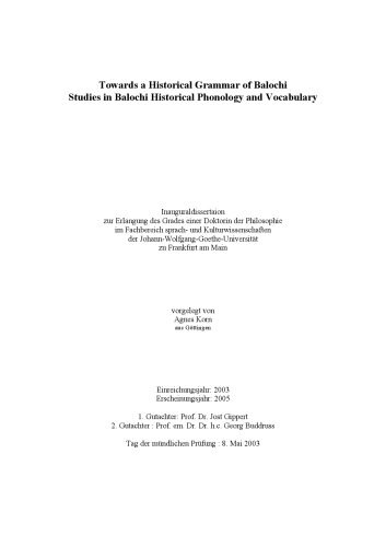[PhD Dissertation] Towards a Historical Grammar of Balochi