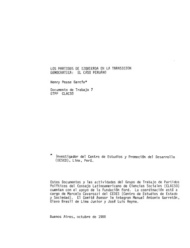 Los partidos de izquierda en la transición democrática: el caso peruano