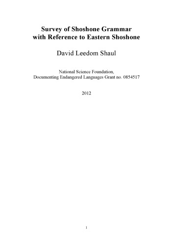Survey of Shoshone Grammar with Reference to Eastern Shoshone