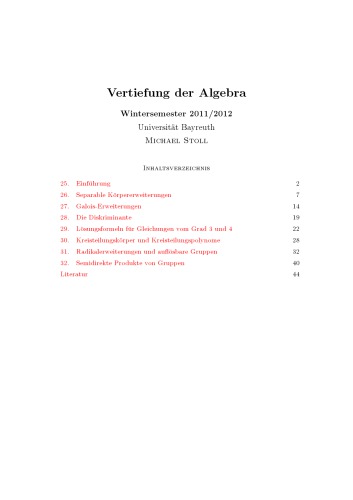 Vertiefung der Algebra, WS 2011/2012 [Lecture notes]