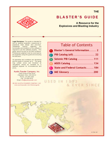 The Blaster's Guide: A Resource for the Explosives and Blasting Industry