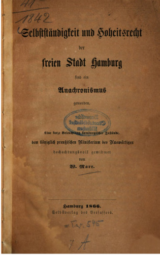 Selbstständigkeit und Hoheitsrecht der Freien Stadt Hamburg sind ein Anachronismus geworden