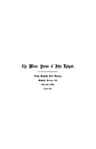 The Minor Poems of John Lydgate