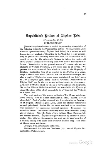 Unpublished Letters of Eliphas Levi