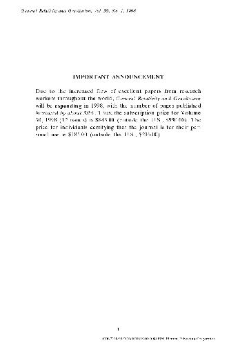 General relativity and gravitation Vol. 30