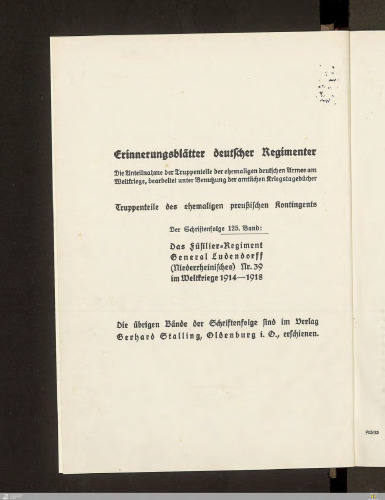 Das Füsilier-Regiment General Ludendorff (Niederrheinisches) Nr. 39 im Weltkriege 1914 - 1918