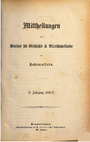 Mitteilungen des Vereins für Geschichte und Altertumskunde in Hohenzollern