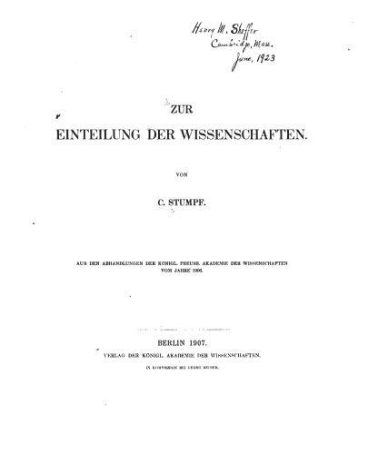 Zur Einteilung der Wissenschaften