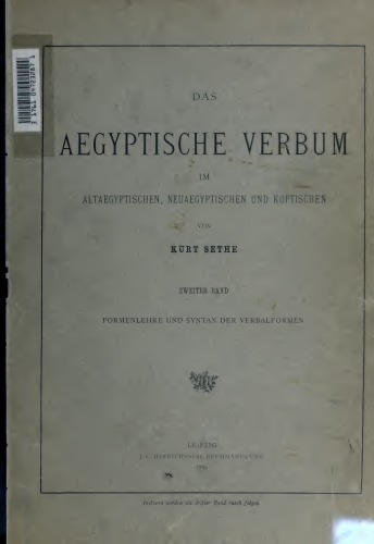 Das ägyptische Verbum im Altägyptischen, Neuägyptischen und Koptischen