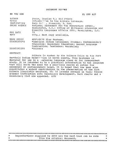 An introduction to the Arikara language = Sáhniš wakuúnuʼ